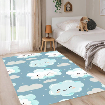 Blue Cloud Nursery Rug Washable Non-slip