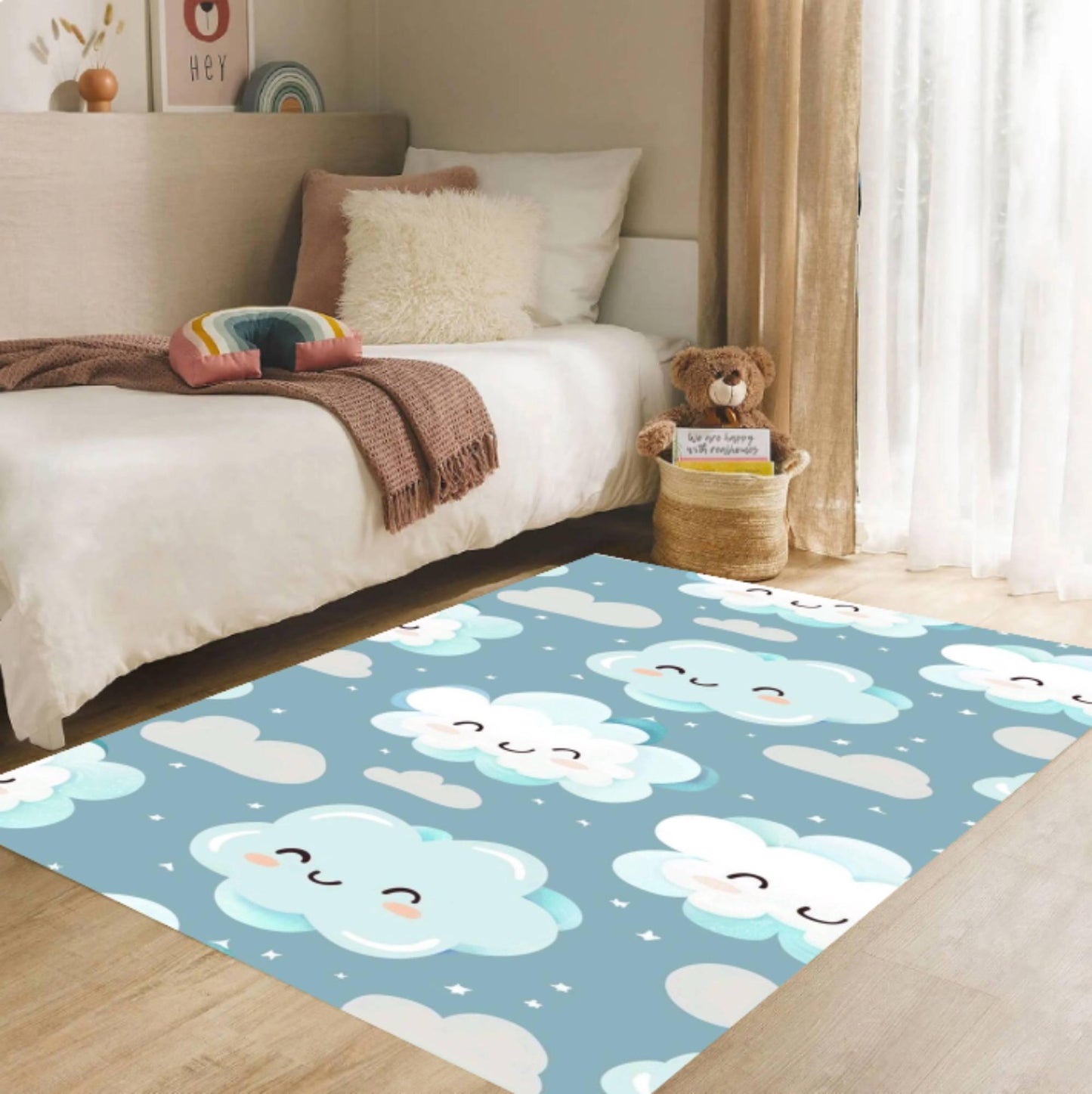 Blue Cloud Nursery Rug Washable Non-slip