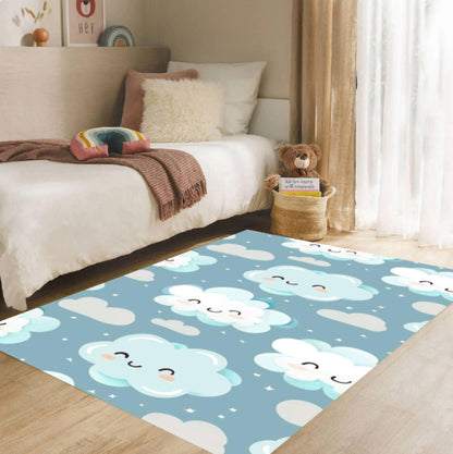 Blue Cloud Nursery Rug Washable Non-slip