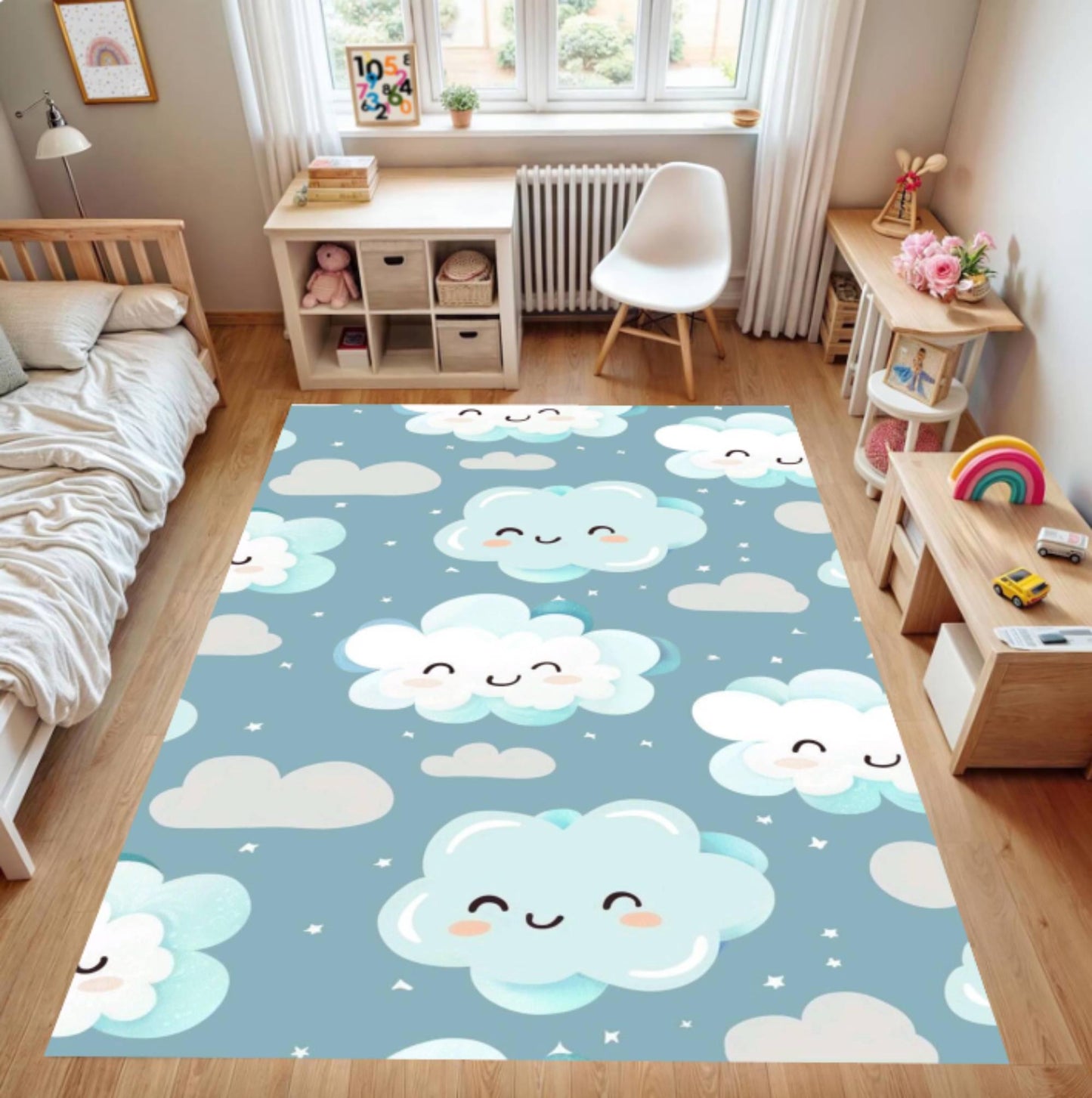 Blue Cloud Nursery Rug Washable Non-slip