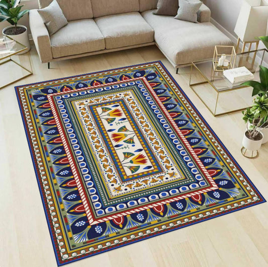 Colorful Boho Area Rug, Tribal Vintage Style, Washable Non-Slip