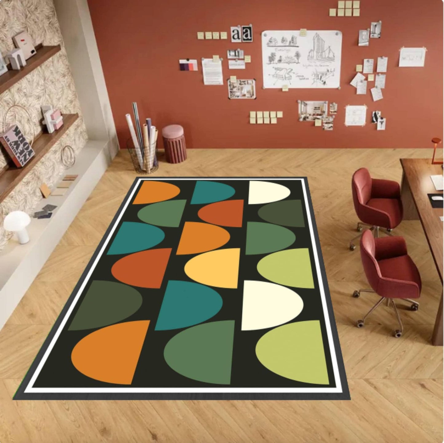 Mid-Century Modern Geometric Abstract Rug - Washable Area Rug
