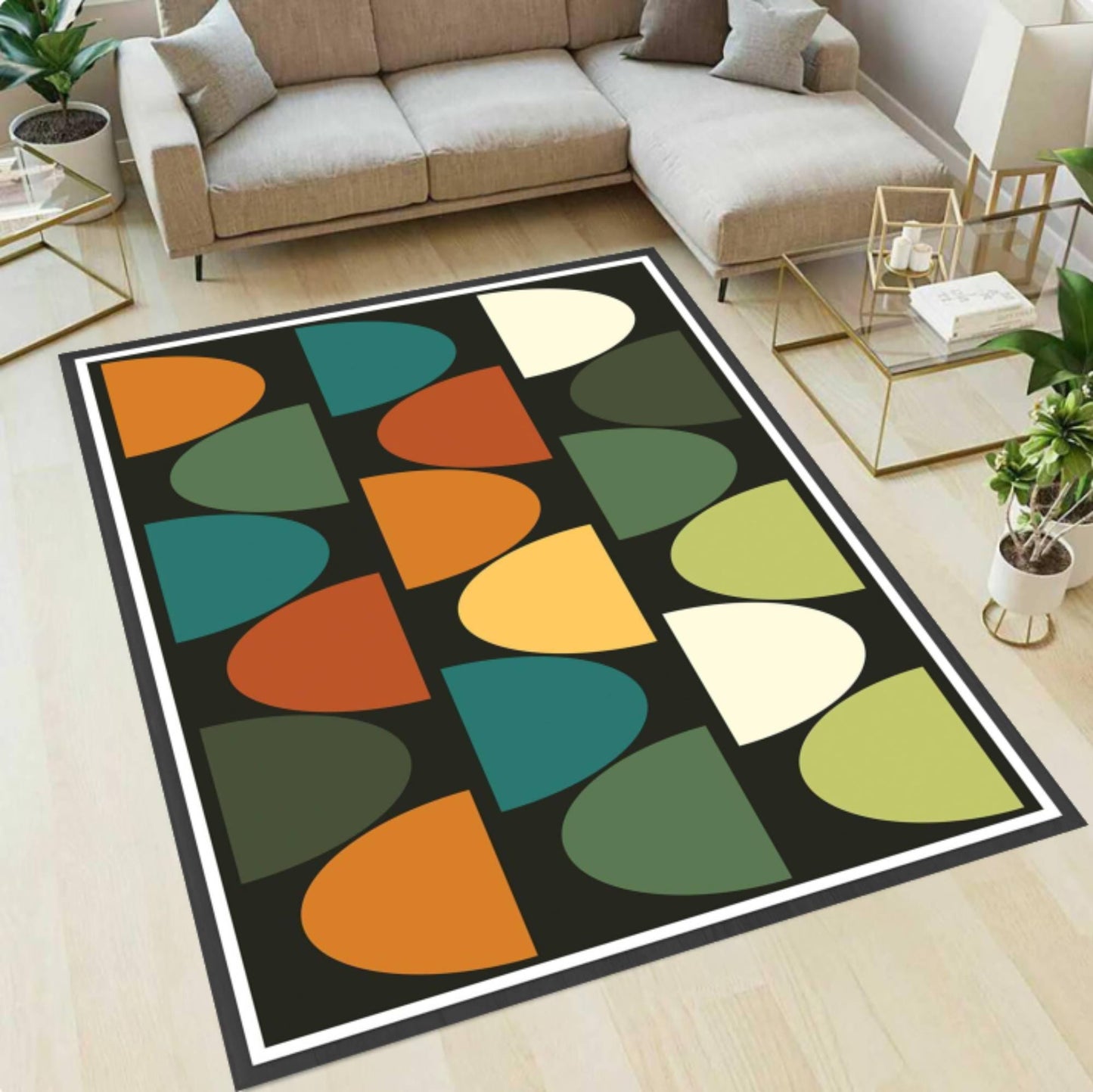 Mid-Century Modern Geometric Abstract Rug - Washable Area Rug