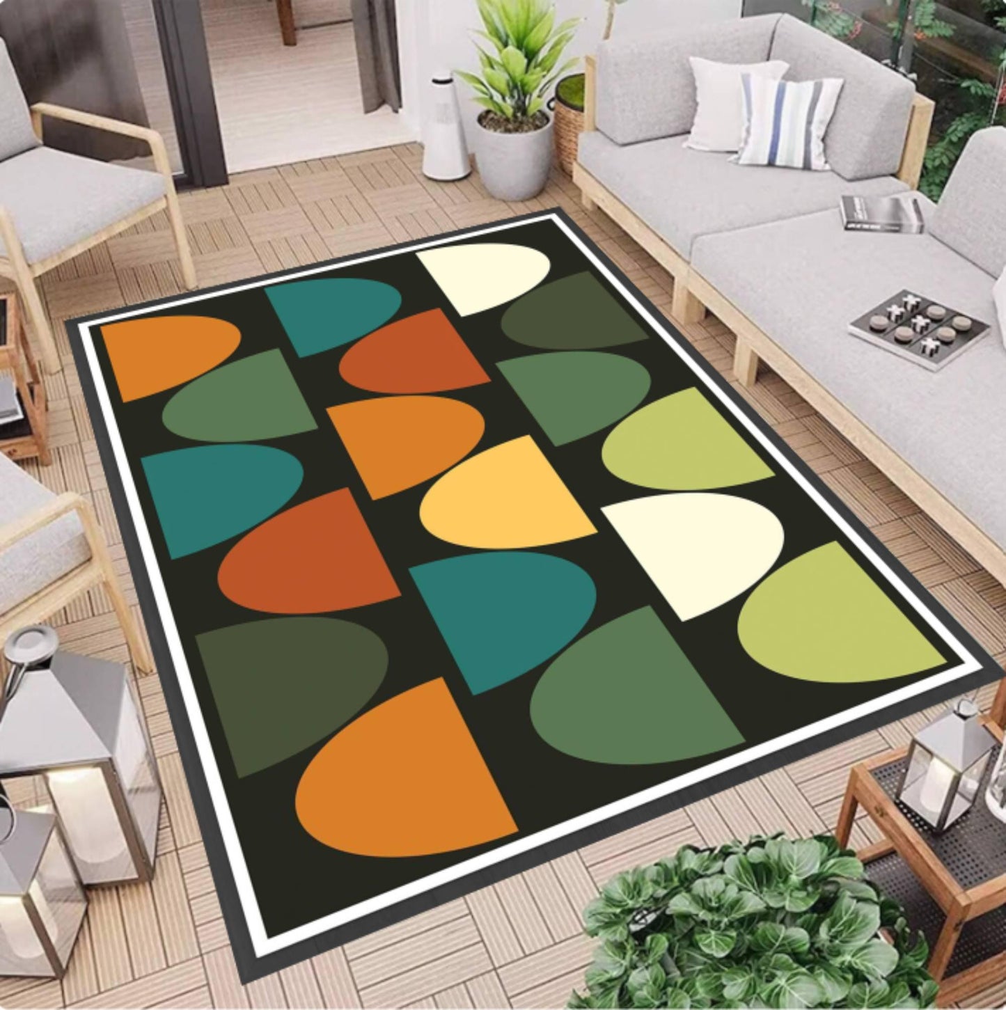 Mid-Century Modern Geometric Abstract Rug - Washable Area Rug