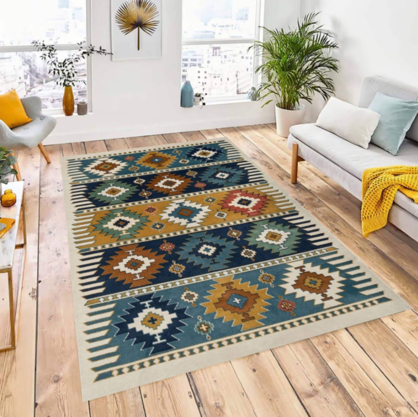 Boho Geometric Rug Washable Southwestern Tribal Rug