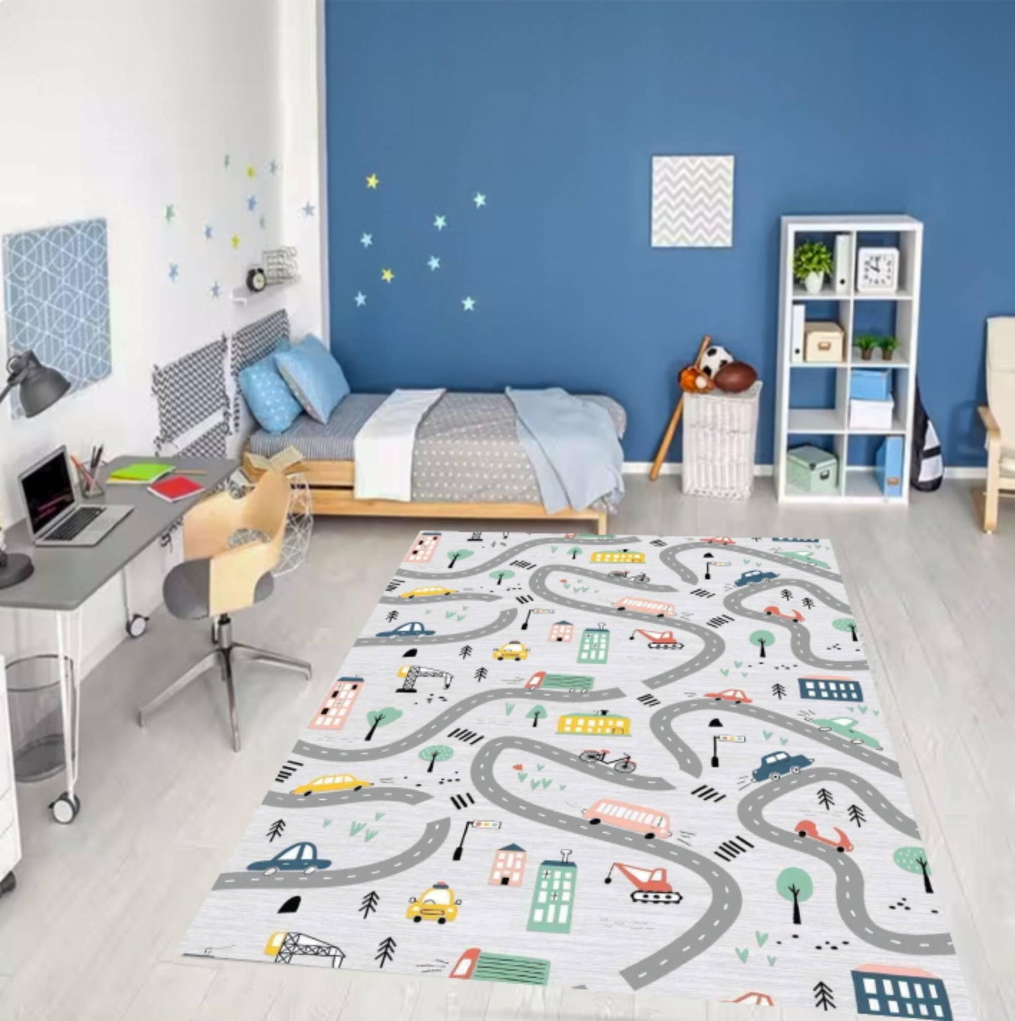 Kids City Road Map Play Rug, Washable Nursery Carpet