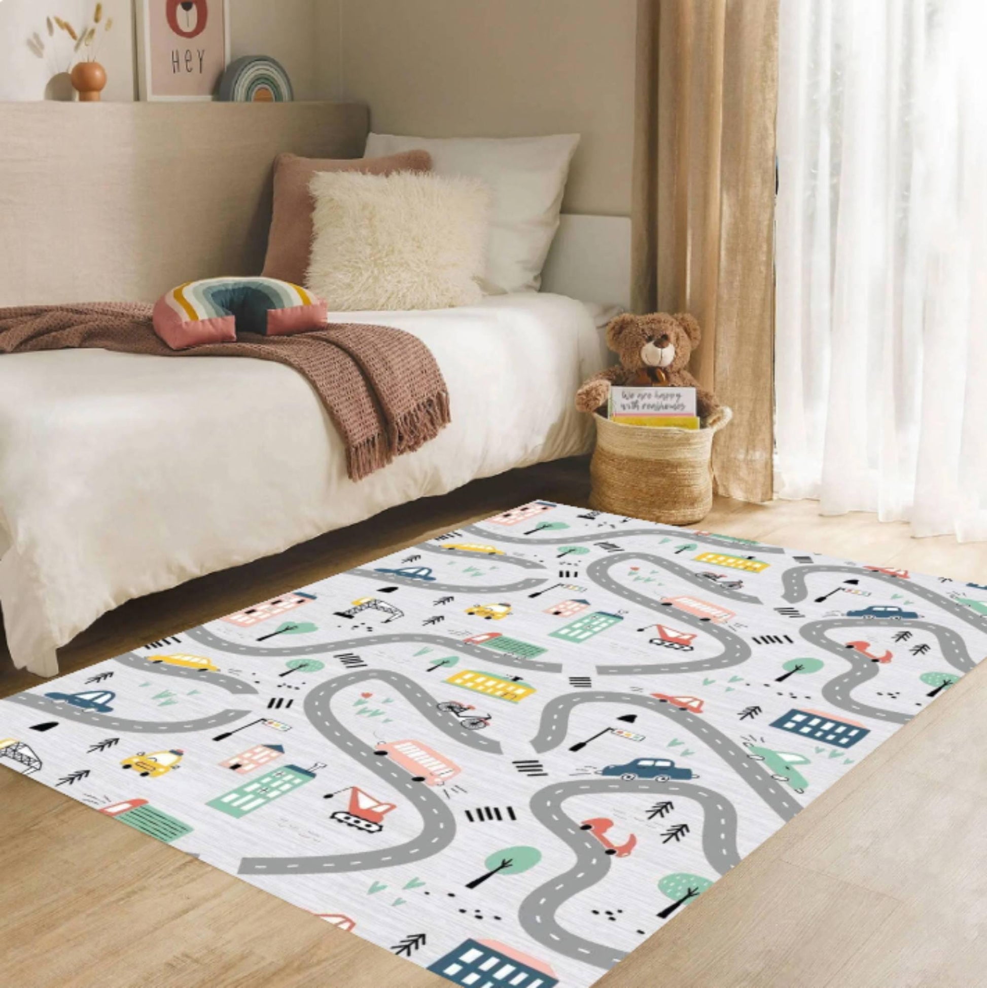 Kids City Road Map Play Rug, Washable Nursery Carpet