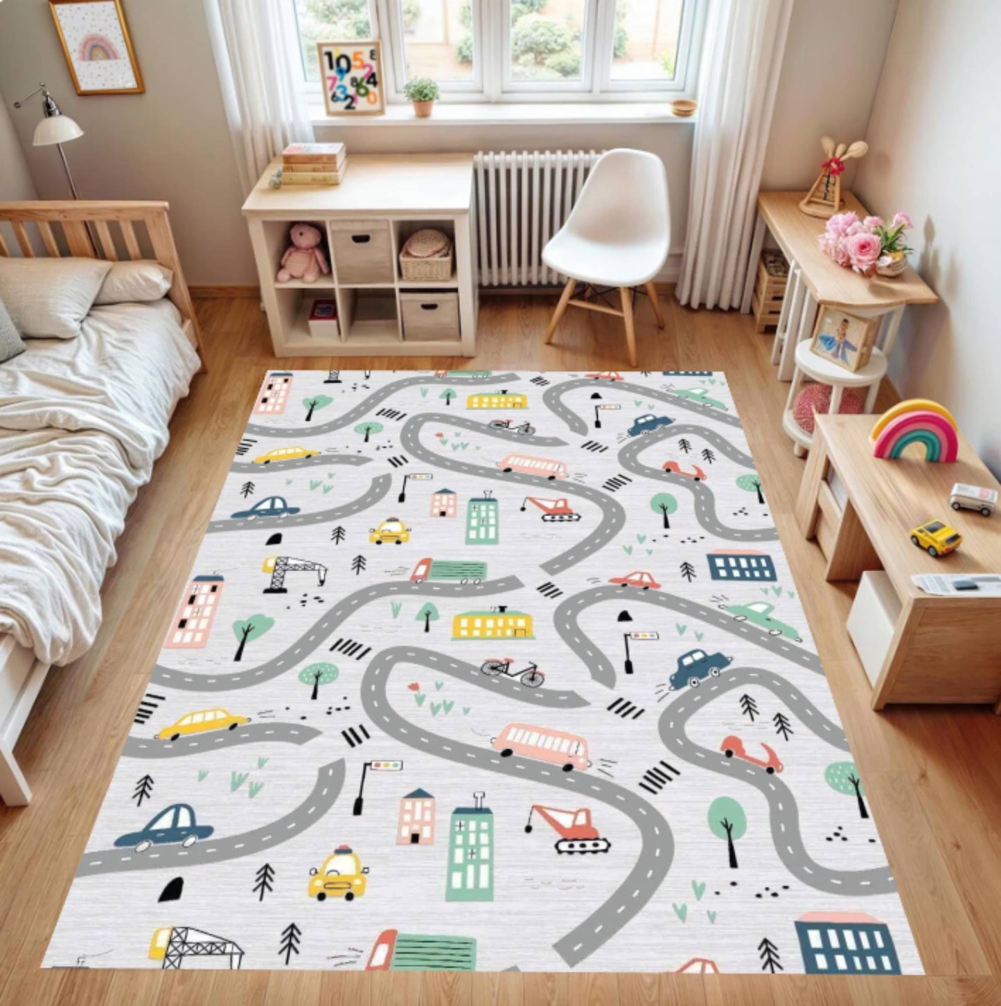 Kids City Road Map Play Rug, Washable Nursery Carpet
