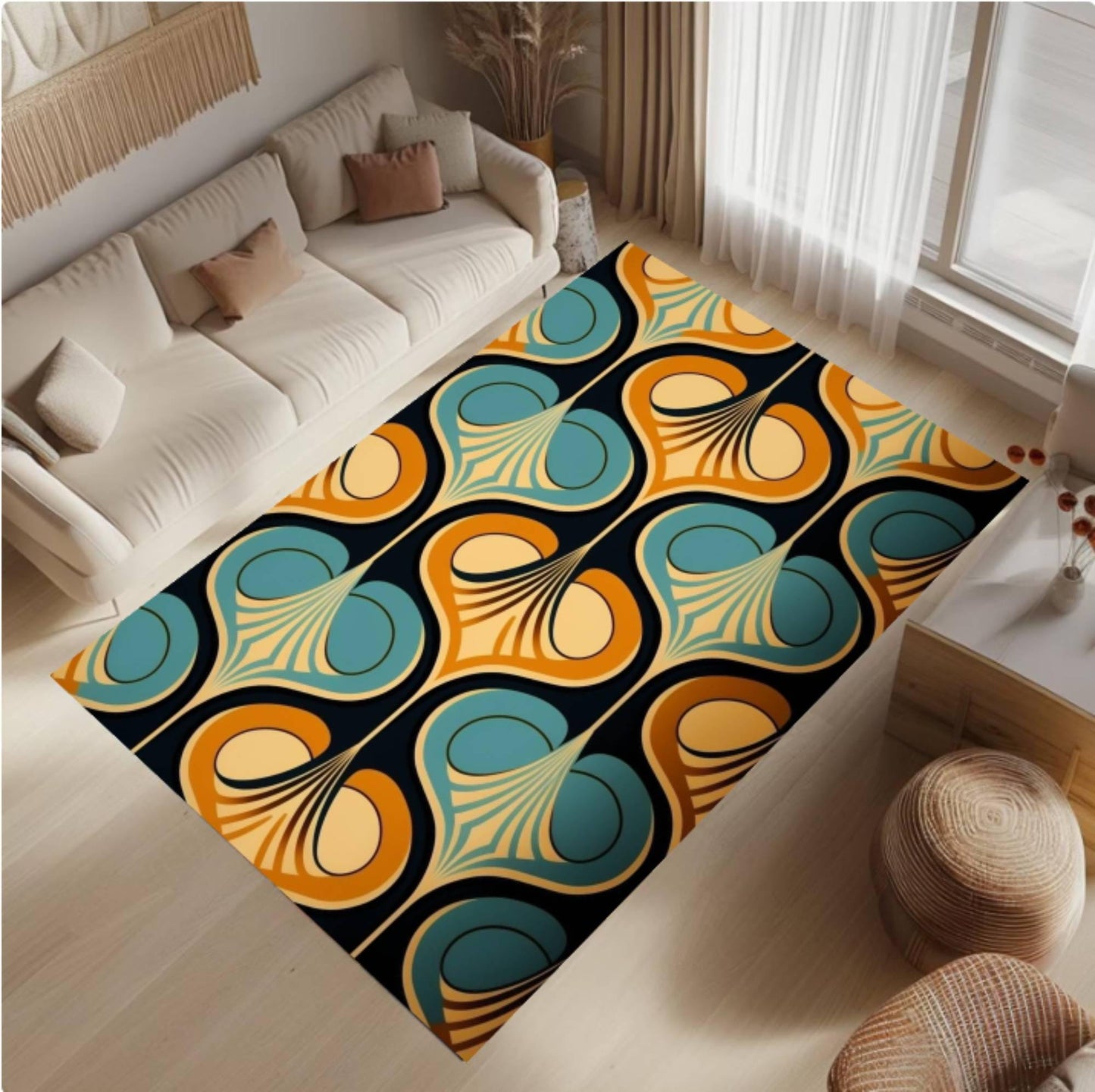 Retro 70s Mid-Century Abstract Arch Area Rug