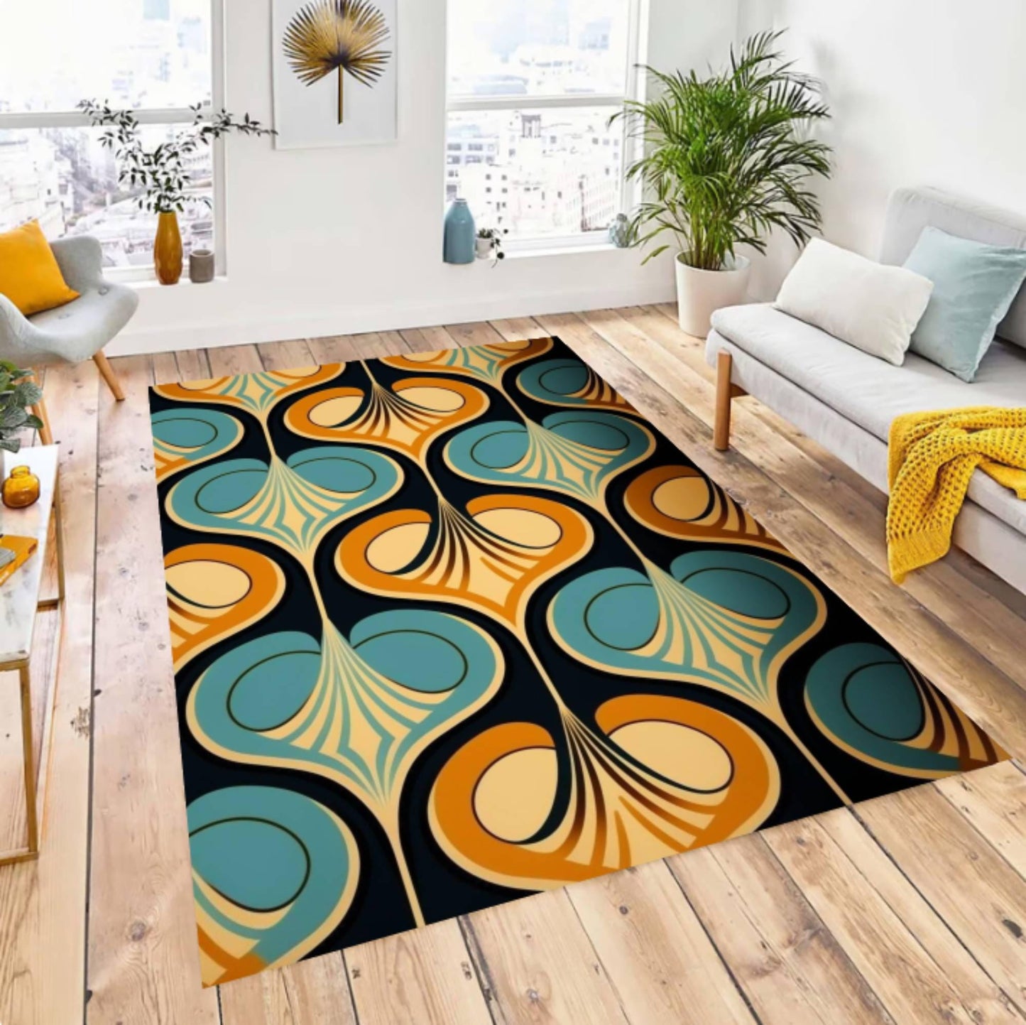 Retro 70s Mid-Century Abstract Arch Area Rug