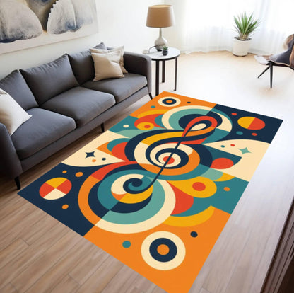 Retro Treble Clef Music Rug - Colorful Mid-Century Modern Decor Rug