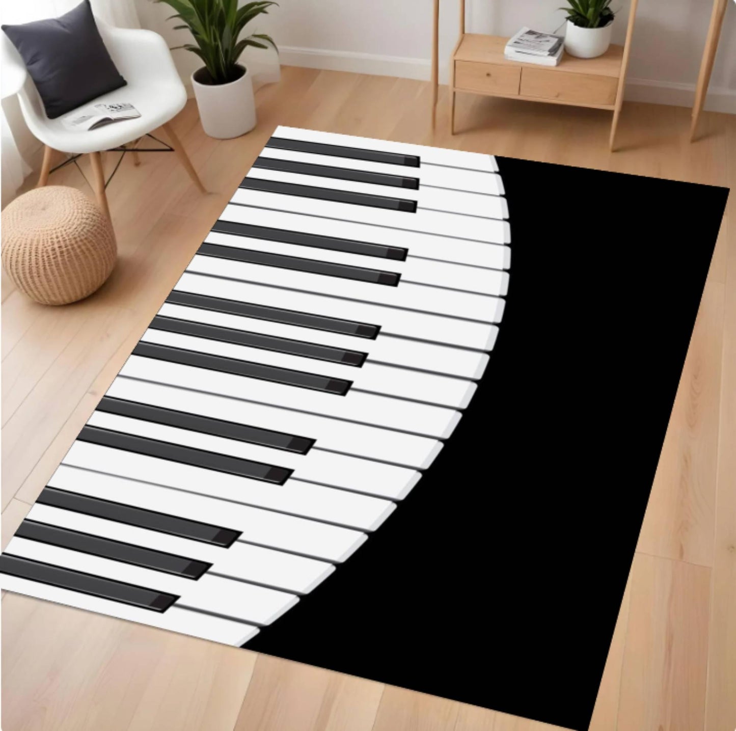 Modern Piano Keys Music Rug - Washable Non-Slip Music Room Decor Rug