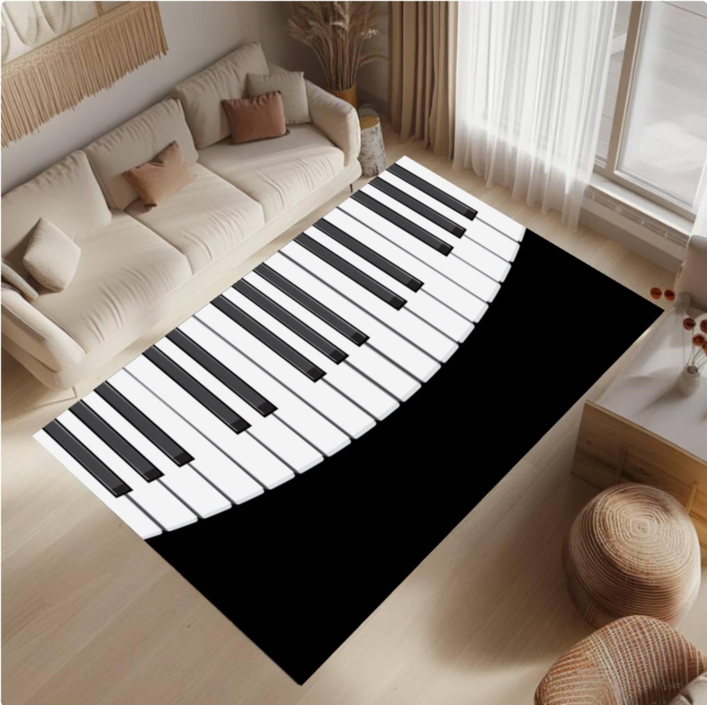 Modern Piano Keys Music Rug - Washable Non-Slip Music Room Decor Rug