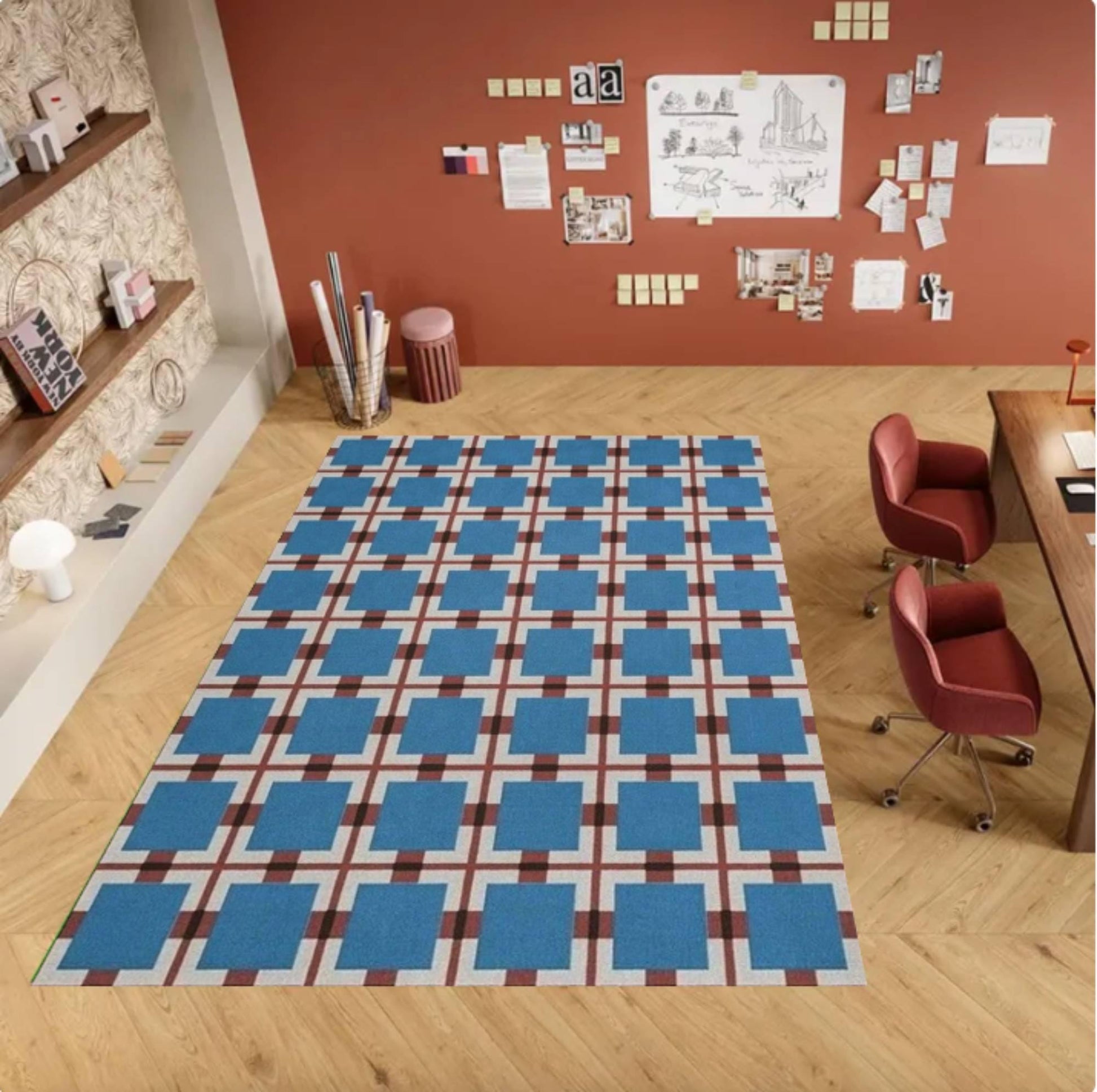 Blue Geometric Area Rug, Washable Non Slip Modern Carpet