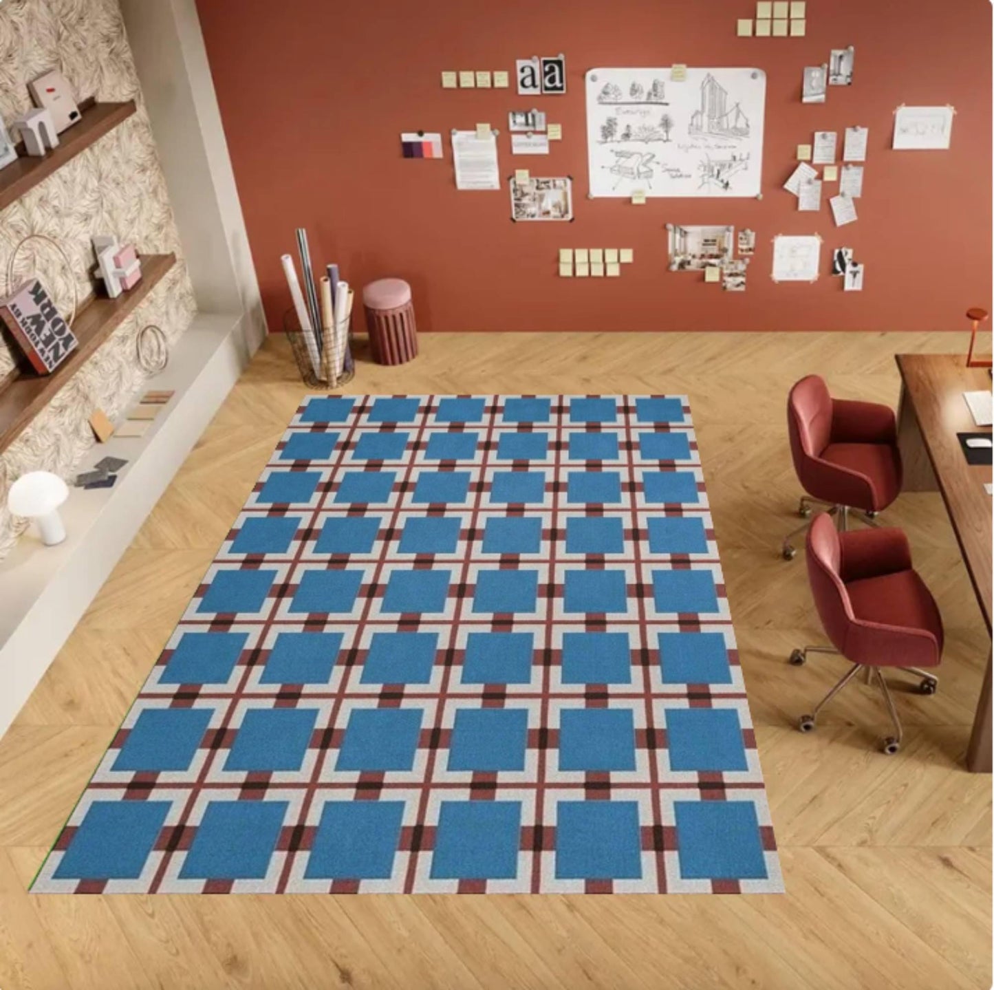 Blue Geometric Washable Non-slip Modern Rug
