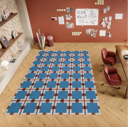 Blue Geometric Washable Non-slip Modern Rug