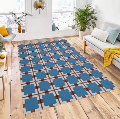 Blue Geometric Washable Non-slip Modern Rug