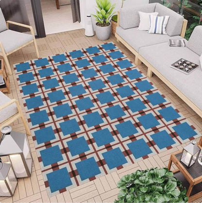 Blue Geometric Washable Non-slip Modern Rug