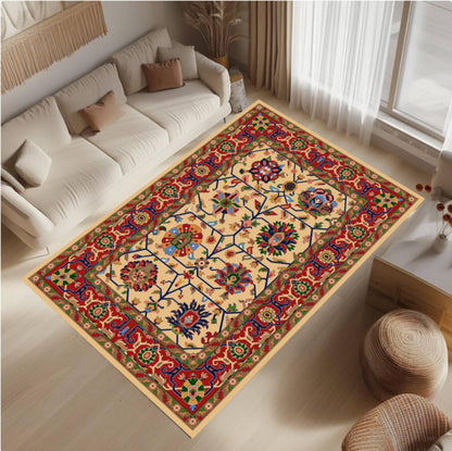Washable Boho Rug Vintage Floral Medallion Non-slip