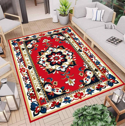Red Oriental Rug Vintage Rug with Floral Medallion Washable Non-slip