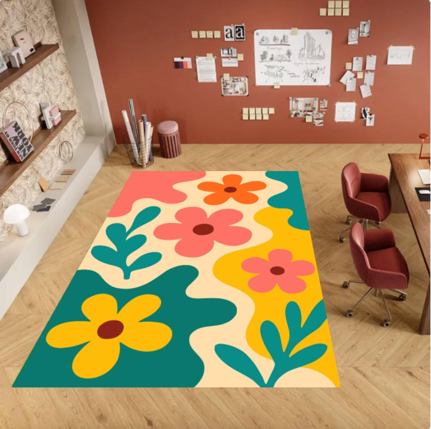 Modern Floral Rug Washable Retro Floral Rug