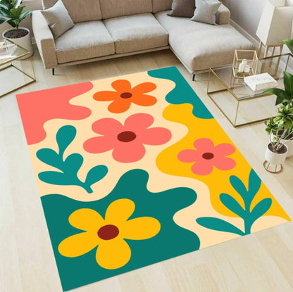 Modern Floral Rug Washable Retro Floral Rug