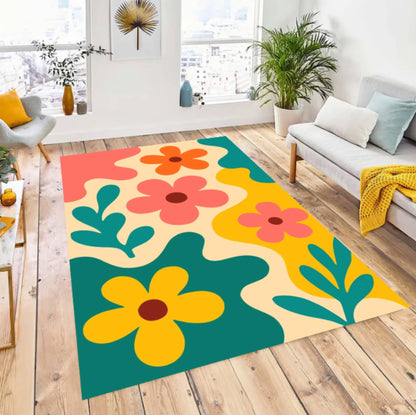 Modern Floral Rug Washable Retro Floral Rug