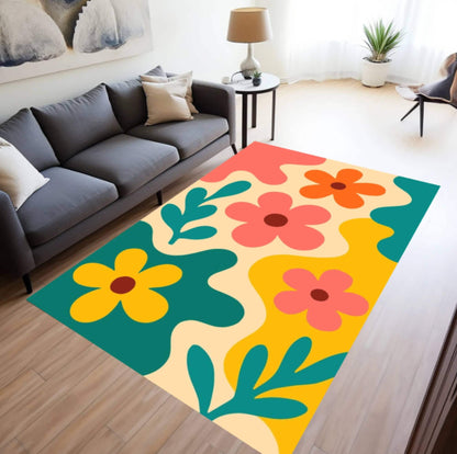 Modern Floral Rug Washable Retro Floral Rug