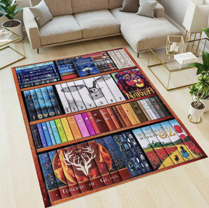 Bookshelf Rug, Vintage Library Carpet, Washable Non Slip Floor Decor
