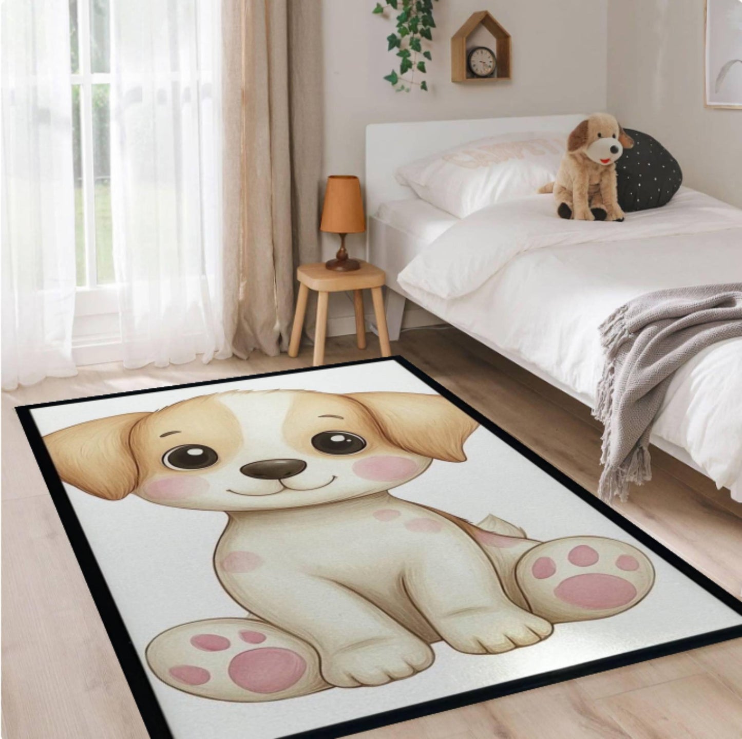 Cute Cartoon Puppy Nursery Rug – Washable Non-Slip