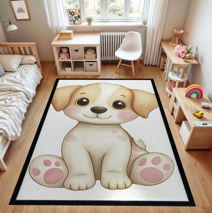 Cute Cartoon Puppy Nursery Rug – Washable Non-Slip