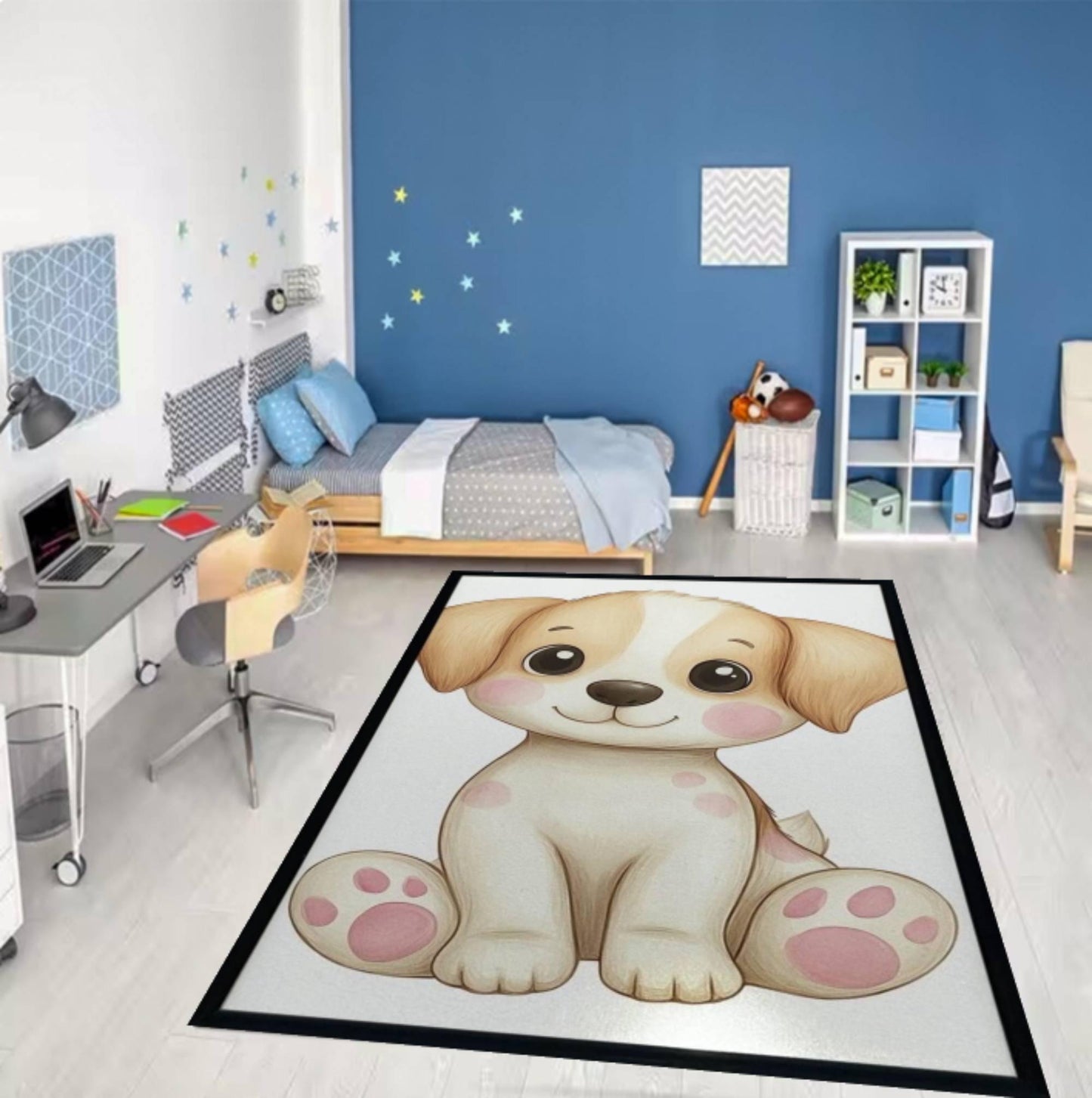 Cute Cartoon Puppy Nursery Rug – Washable Non-Slip