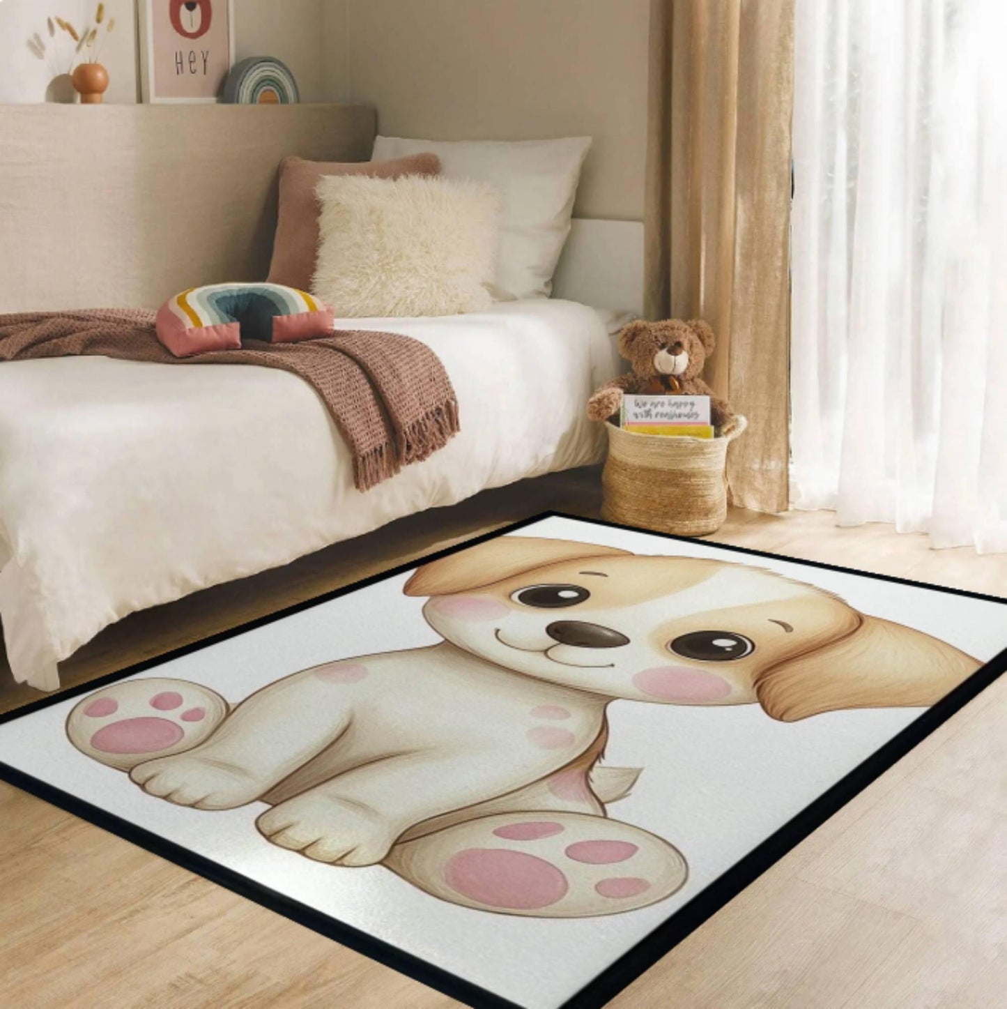 Cute Cartoon Puppy Nursery Rug – Washable Non-Slip