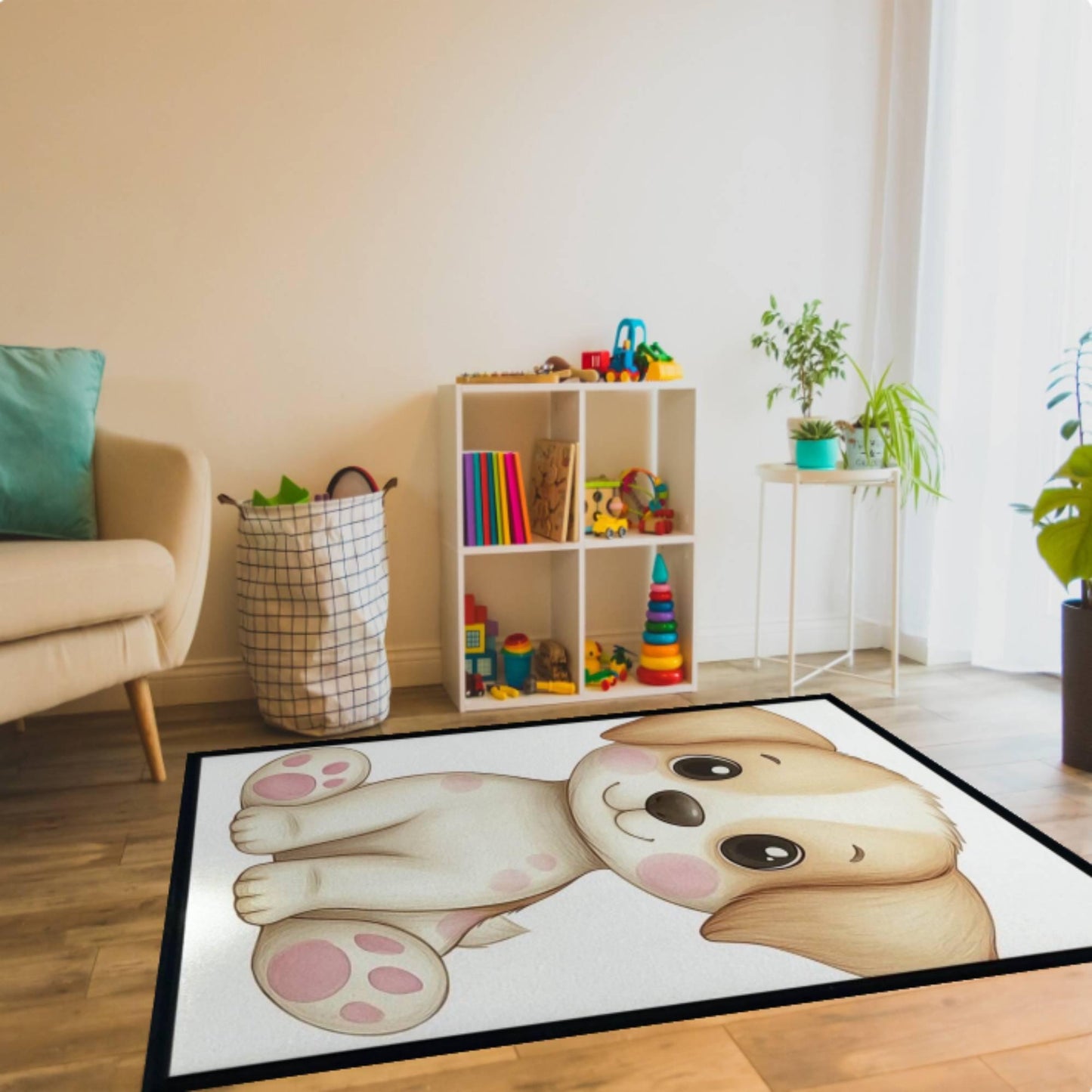 Cute Cartoon Puppy Nursery Rug – Washable Non-Slip