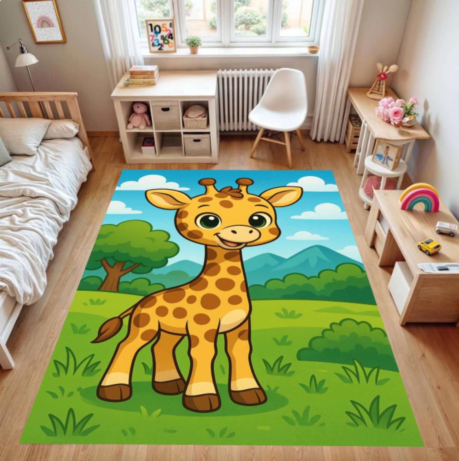 Giraffe Kids Rug, Washable Nursery Playroom Decor