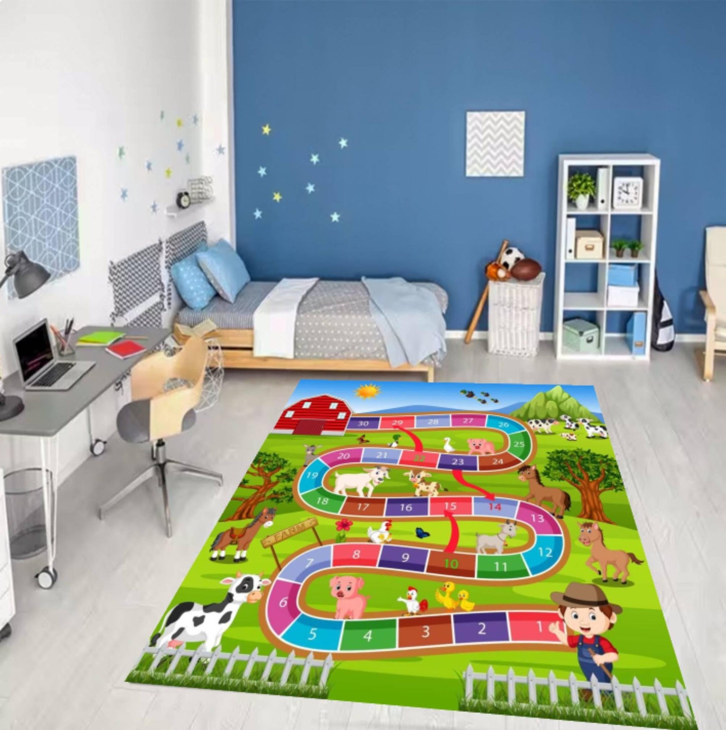 Kids Farm Play Rug, Washable Nursery Room Game Mat