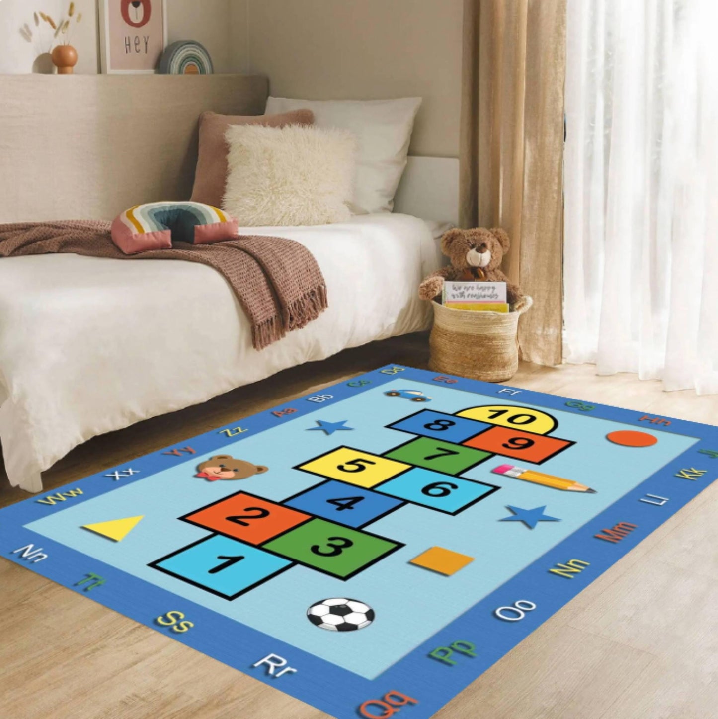 Hopscotch Kids Rug, Alphabet Numbers Play Mat, Nursery Decor