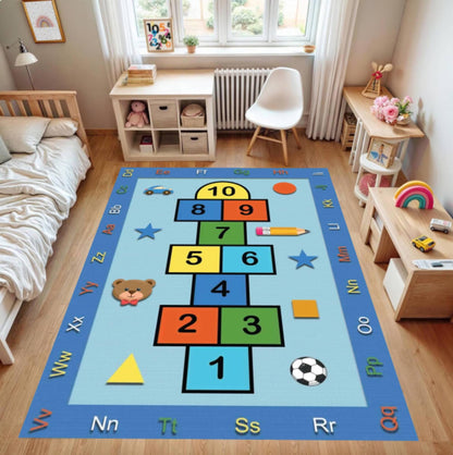 Hopscotch Kids Rug, Alphabet Numbers Play Mat, Nursery Decor