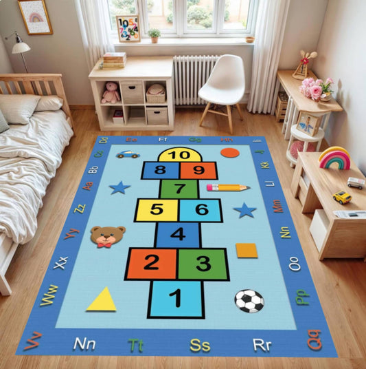 Hopscotch Kids Rug, Alphabet Numbers Play Mat, Nursery Decor