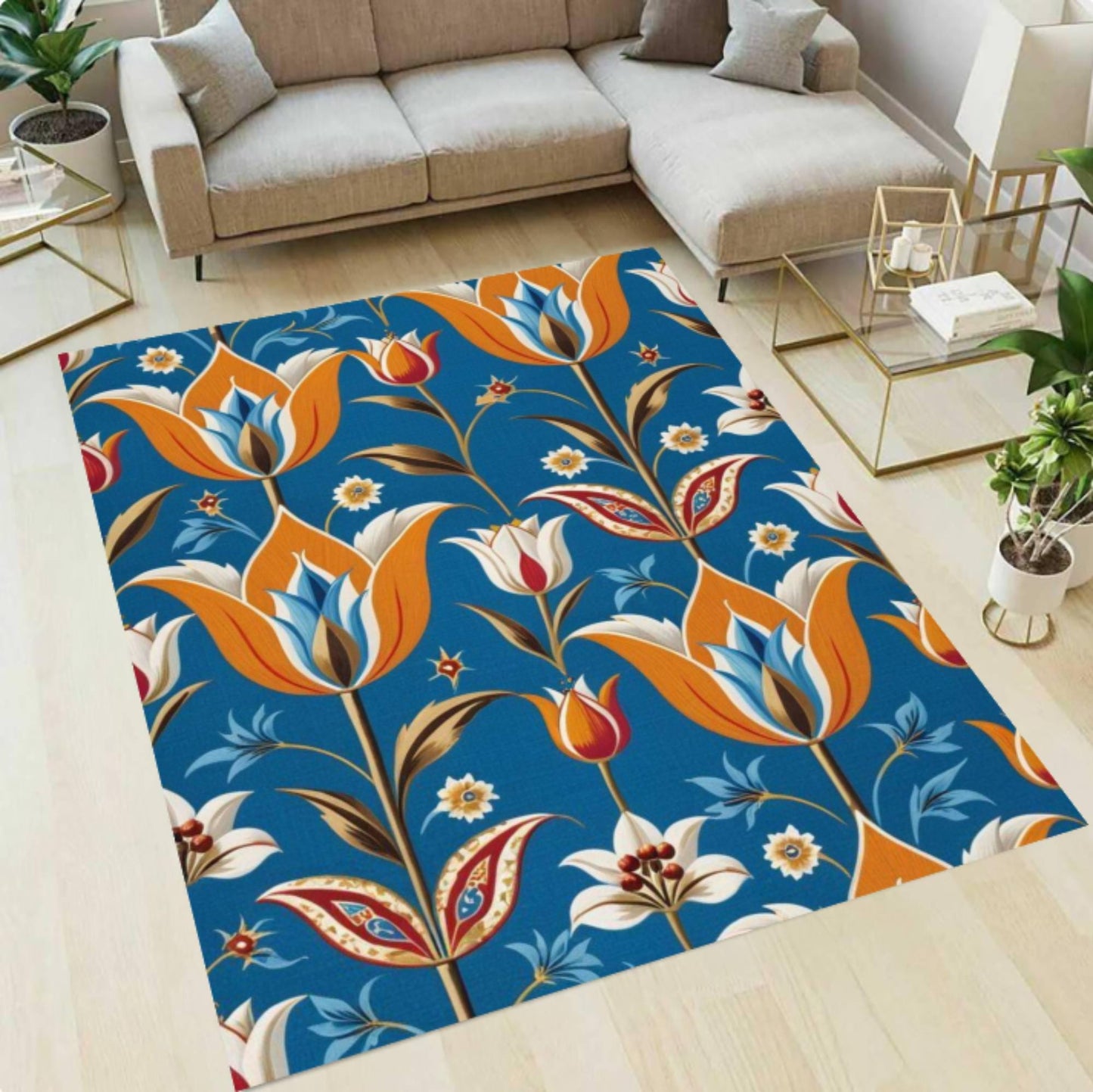Blue Floral Turkish Vintage Area Rug