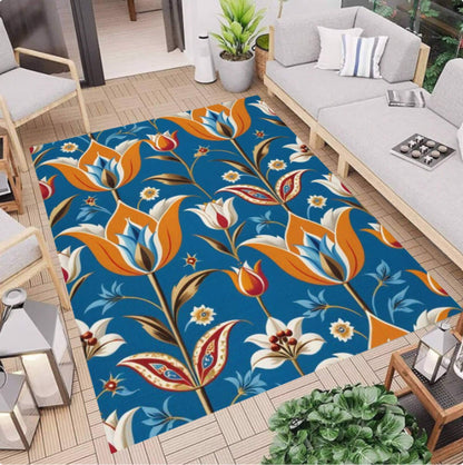 Blue Floral Turkish Vintage Area Rug