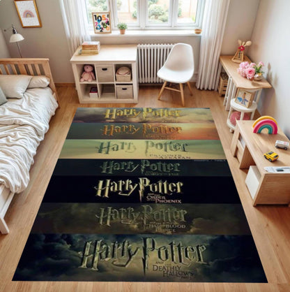 Wizard Movie Collage Rug, Fantasy Film Art, Washable Non-Slip Area Rug