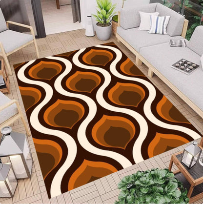 Mid-Century Modern Geometric Area Rug – Retro Abstract Washable