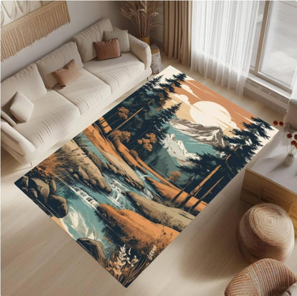 Mountain River Landscape Area Rug