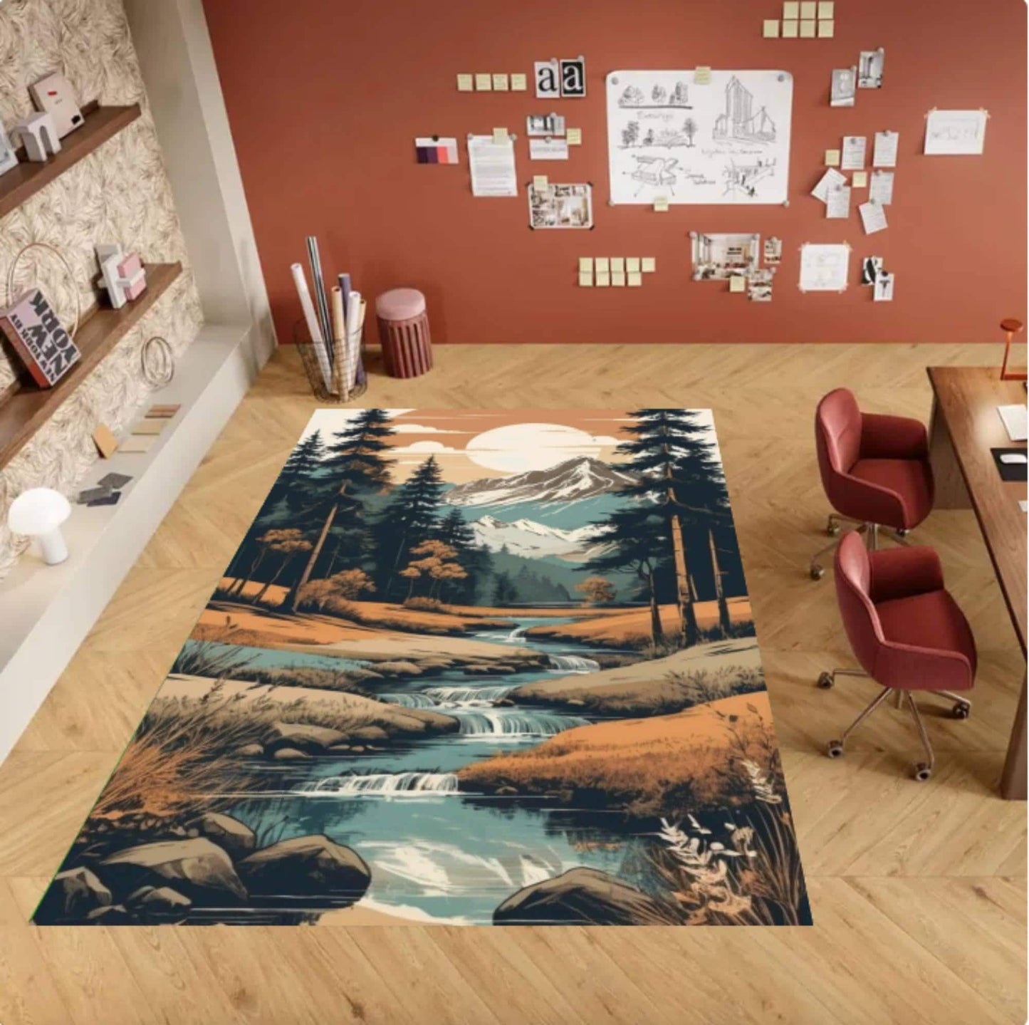 Mountain River Landscape Area Rug