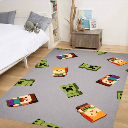 Pixel Gaming Kids Area Rug – Retro Cartoon Block Style Washable Non-Slip