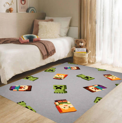Pixel Gaming Kids Area Rug – Retro Cartoon Block Style Washable Non-Slip