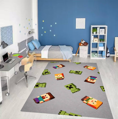 Pixel Gaming Kids Area Rug – Retro Cartoon Block Style Washable Non-Slip