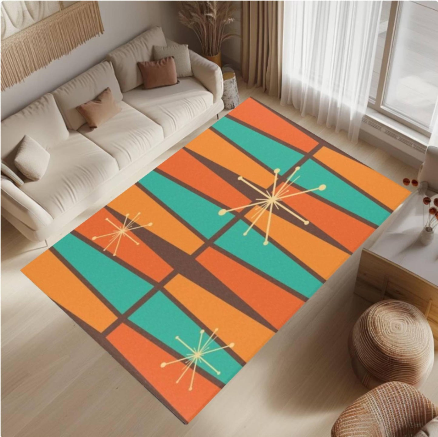 Mid-Century Modern Atomic Starburst Washable Area Rug