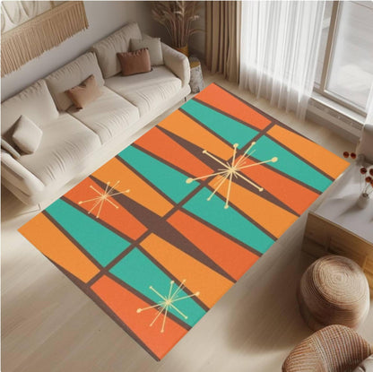 Mid-Century Modern Atomic Starburst Washable Area Rug